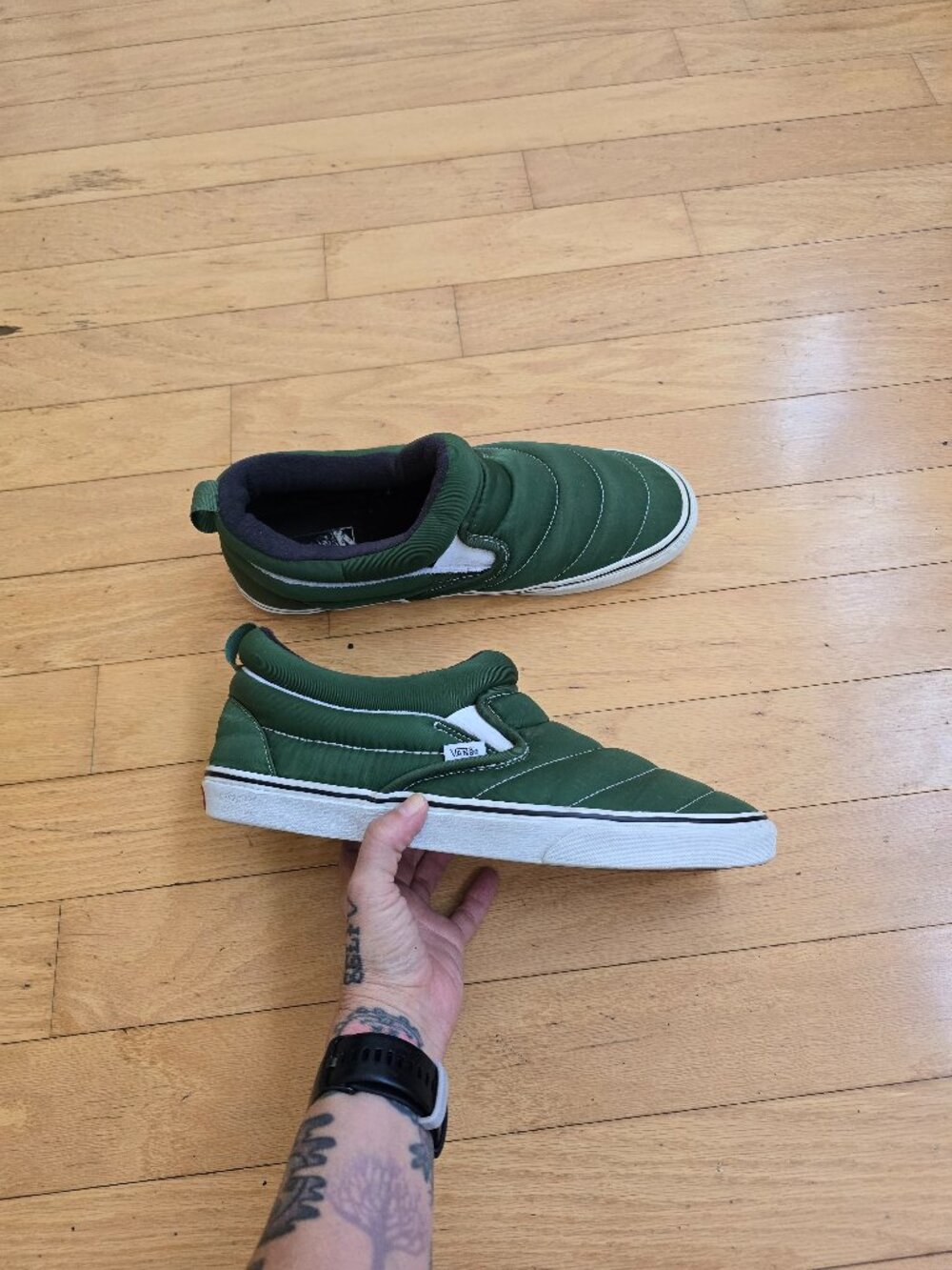 Vans | Classic Forest Green Quilted Puffer Gorpcore Slip-On Sneakers | Mens 13